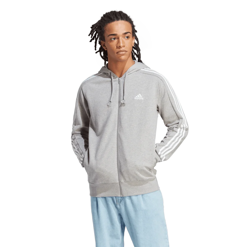 French Terry 3-Stripes Full-Zip Hoodie, hettjakke, herre - Grå v:2389297